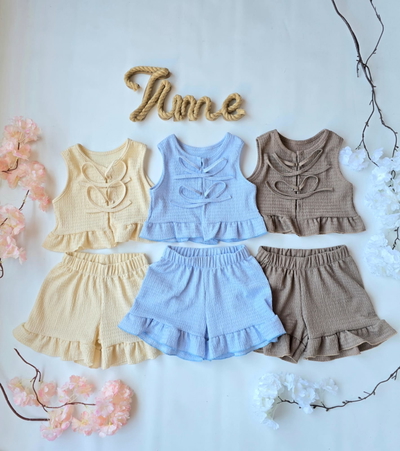 Conjunto Bruselas liso top tiras + short nena - PACK X6