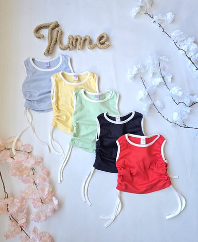 Musculosa modal vivo blanco frunce  nena - PACK X6