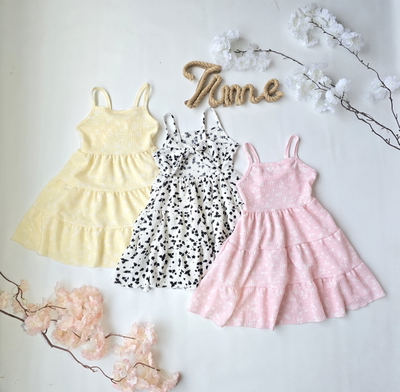 Vestido Hawai flores 3 faldas moño atrás nena -PACK X6