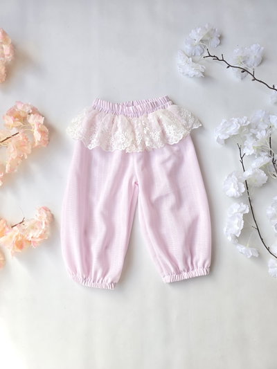 Pantalon ballon lino rayado puntilla beba -PACK X5