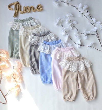Pantalon ballon lino rayado puntilla beba -PACK X5