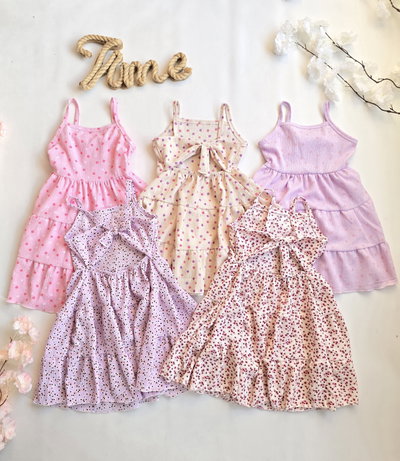 Vestido Hawai flores moño nena -PACK X6