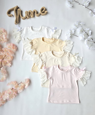 Remera modal soft volado tull mangas  beba - PACK X5