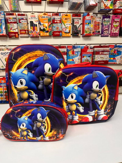 Mochila + Lonchera + Cartuchera de Sonic, 12 pulgadas