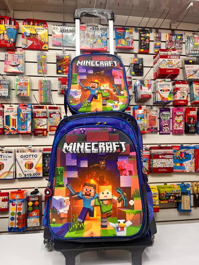 Mochila Minecraft de 16 pulgadas con carrito, incluye lonchera y cartuchera