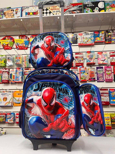 Mochila Spiderman de 16 pulgadas con carrito, incluye lonchera y cartuchera