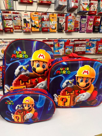 Mochila + Lonchera + Cartuchera de Mario Bros, 12 pulgadas