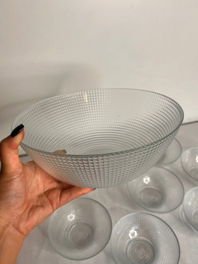 Ensaladera con 6 compoteras de vidrio