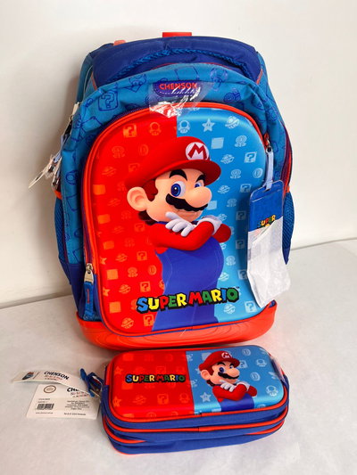 Mochila con ruedas + cartuchera premiun Mario Bross