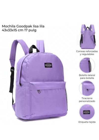  Mochila Goodpak Lisa Lila Doble Cierre 17" (43Cmx33X15)