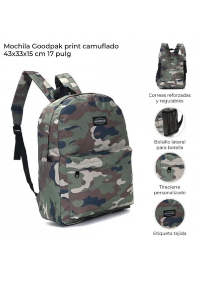 Mochila Goodpak Print Camuflado Doble Cierre 17" (43Cmx33X15))