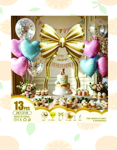 Set Completo Moño y globos rosa 13 pcs
