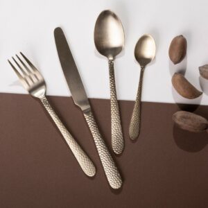 Set De Cubiertos Martele Champagne  Matte X16 Piezas