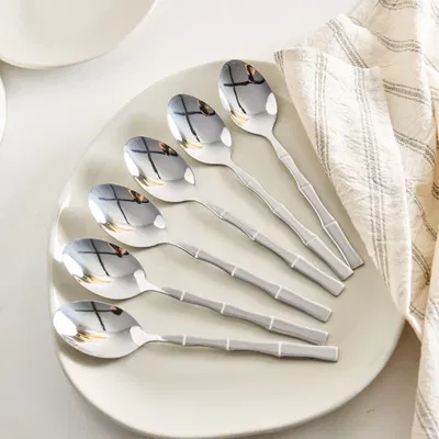 Set 6 Cucharas Linea Bambu Plateado