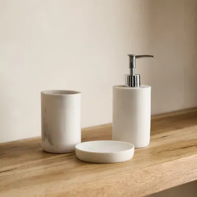 Set De Baño 3 Piezas Linea Efecto Marmol Blanco