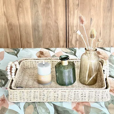 Bandeja Rectangular Fibra Natural C Manija Grande