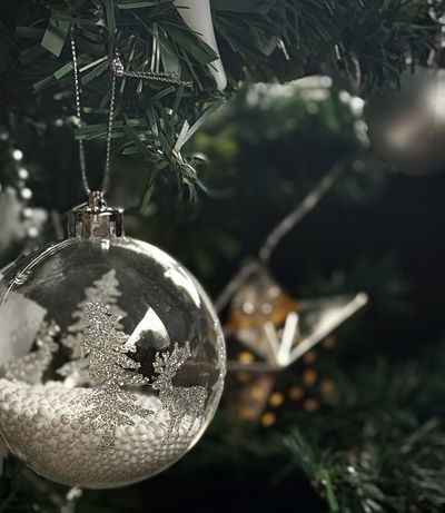 Esfera Transparente Ciervos Y Arboles Silver Plateado 8Cm