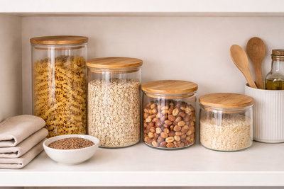 Frasco de vidrio tapa bambú