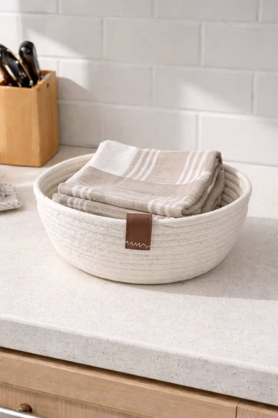 Canasta cordón redonda Blanca