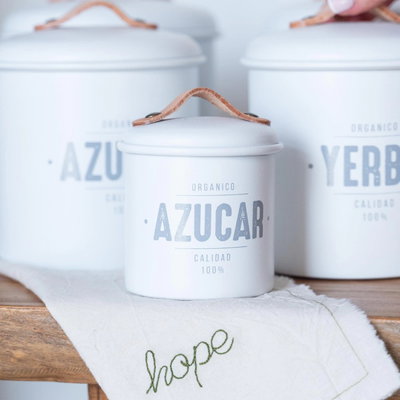 Lata Azúcar con manija de cuerina