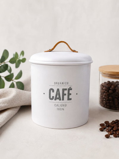 Lata Café con manija de cuerina