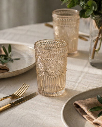 Vasos Ambar Labrados Set x6