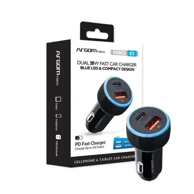Cargador Dual Rápido ArgomTech Type-C a USB para Auto 36W