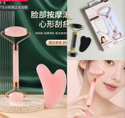 Guasha de plástico + rodillo masajeador facial