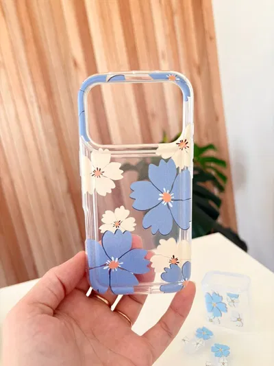 Funda Flores celeste + Protector de cargador regalo