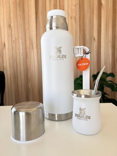 Termo Imitación Stanley 1L + Mate y Bombilla de Regalo - Blanco