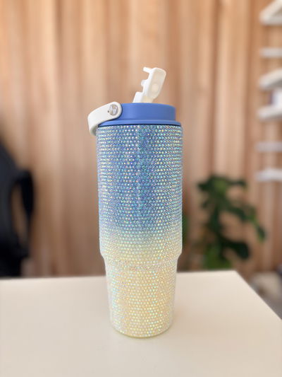 Vaso Quencher Strass 900ml - Celeste y amarillo