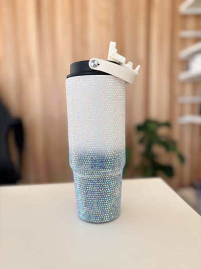 Vaso Quencher Strass 900ml - Blanco y celeste