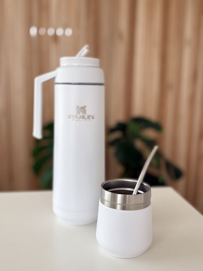 Termo imitación Stanley - Mate tapa y bombilla de regalo blanco