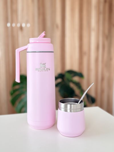 Termo imitación Stanley - Mate tapa y bombilla de regalo rosa