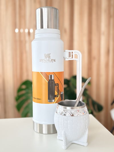 Termo Imitación Stanley 1.4L + Mate y Bombilla de Regalo - Blanco