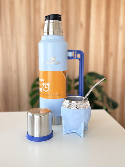 Termo Imitación Stanley 1.4L + Mate y Bombilla de Regalo - Celeste