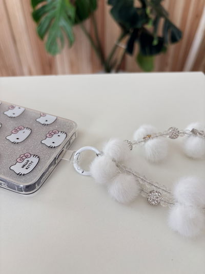 Holder muñequera Cristales y pompones - Blanco