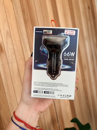 CARGADOR AUTO 3.1 USB-C + SALIDA USB-A 66W