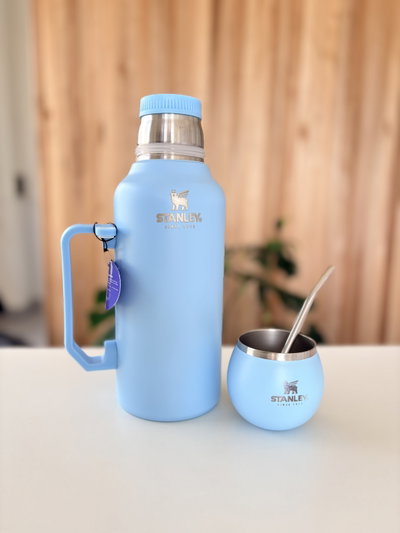 Termo Imitación Stanley 1.3L - Mate tapa + bombilla de regalo - Celeste
