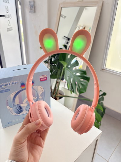Auricular bluetooth vincha Kids - Conejo con luz rosa