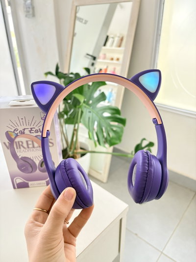 Auricular bluetooth vincha Kids - Gatito con luz