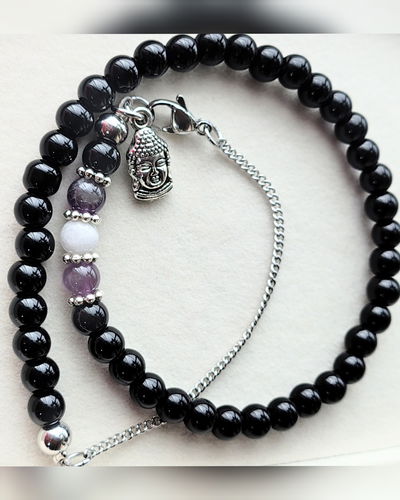 Japamala. Transmutación (Amatista, Obsidiana y Piedra de la Luna)