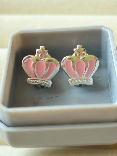 Abridor Laminado PREMIUM en PLATA 925. Corona Rosa Esmaltada