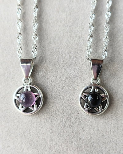Collar. Mini Pentagrama (Amatista- Obsidiana)