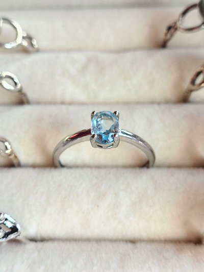 Anillo Regulable. Niquelado. Topacio Azul Facetado