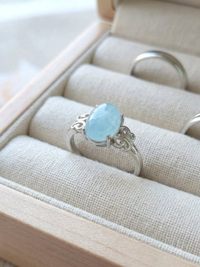 Anillo Regulable. Niquelado. Aguamarina