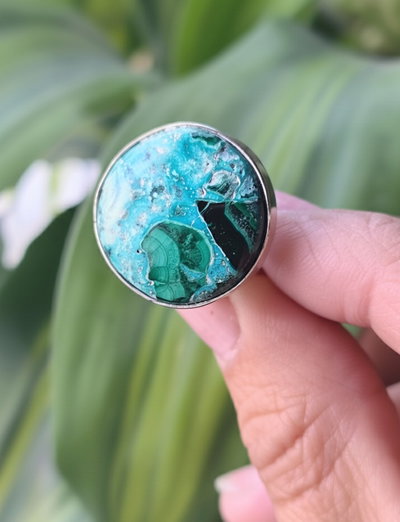 Anillo Regulable. Alpaca. Malaquita con Criscola