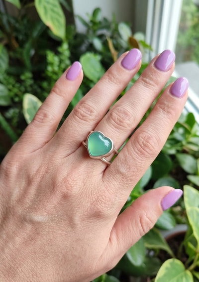 Anillo Regulable. Bañado en Plata. Corazón (Ágata Azul Cielo)