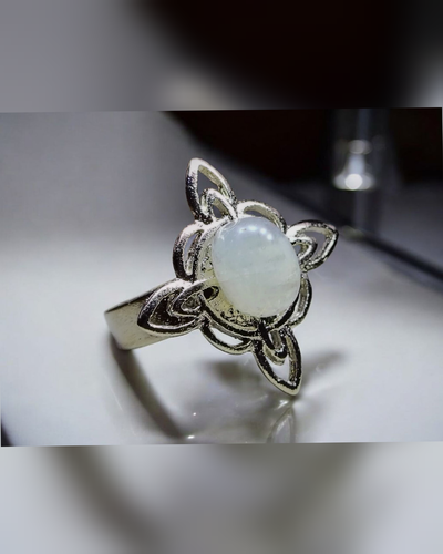 Anillo Regulable. Acero Quirurgico. Nudo de Bruja (Piedra de la Luna)