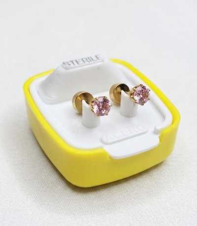 Abridor DIMAR. Acero Dorado. Cubic Rosa 4mm